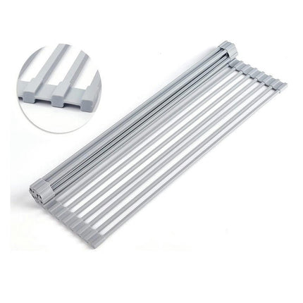 Multipurpose Silicone Wrapped Metal Stainless Steel Solid Bars Rack Kitchen Sink Rolling Dish Drainer