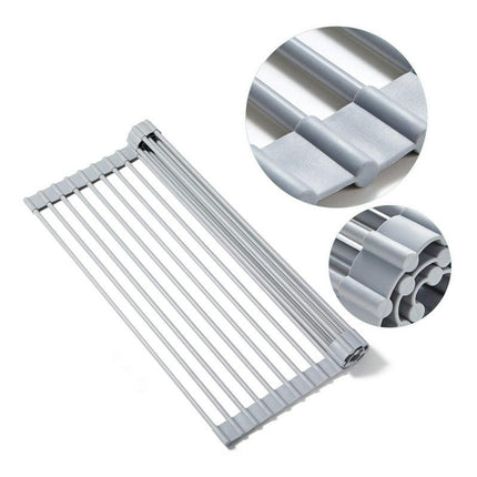 Multipurpose Silicone Wrapped Metal Stainless Steel Solid Bars Rack Kitchen Sink Rolling Dish Drainer