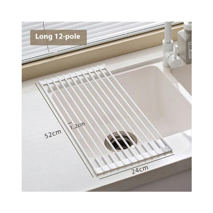 Multipurpose Silicone Wrapped Metal Stainless Steel Solid Bars Rack Kitchen Sink Rolling Dish Drainer