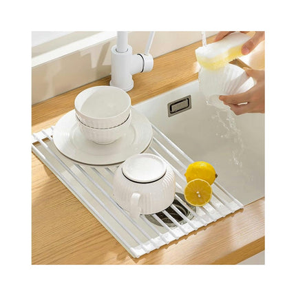 Multipurpose Silicone Wrapped Metal Stainless Steel Solid Bars Rack Kitchen Sink Rolling Dish Drainer