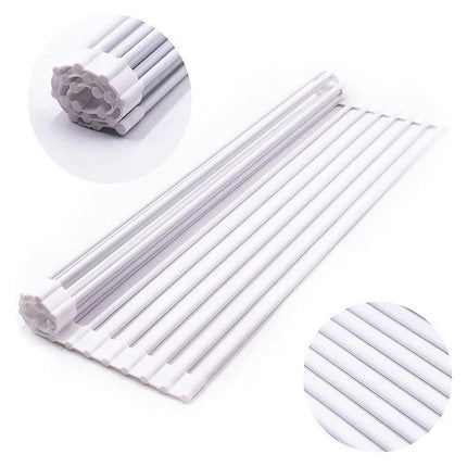 Multipurpose Silicone Wrapped Metal Stainless Steel Solid Bars Rack Kitchen Sink Rolling Dish Drainer