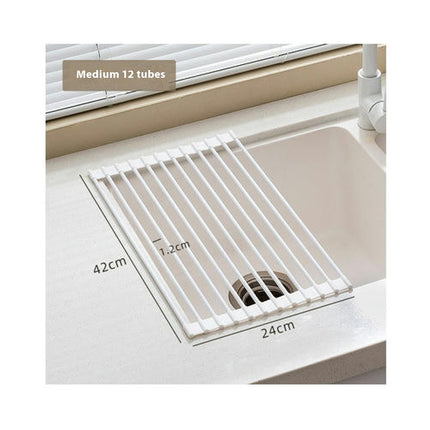 Multipurpose Silicone Wrapped Metal Stainless Steel Solid Bars Rack Kitchen Sink Rolling Dish Drainer