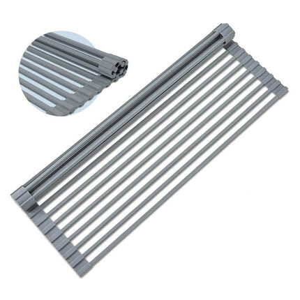 Multipurpose Silicone Wrapped Metal Stainless Steel Solid Bars Rack Kitchen Sink Rolling Dish Drainer