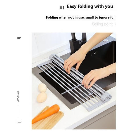 Multipurpose Silicone Wrapped Metal Stainless Steel Solid Bars Rack Kitchen Sink Rolling Dish Drainer