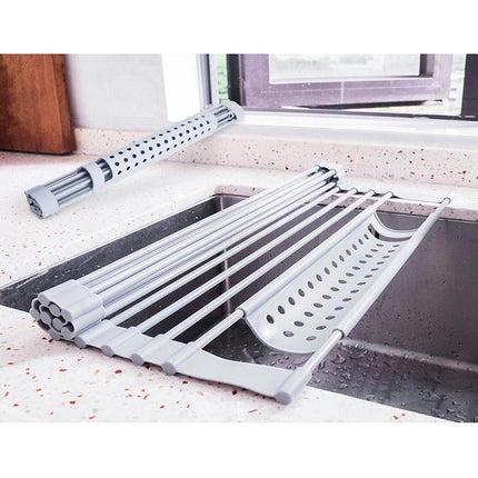 Dish Drying Rack Over Sink Drainer Stainless Steel Rods with Silicone Anti-Slip Adjustable