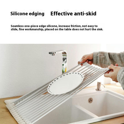 Dish Drying Rack Over Sink Drainer Stainless Steel Rods with Silicone Anti-Slip Adjustable