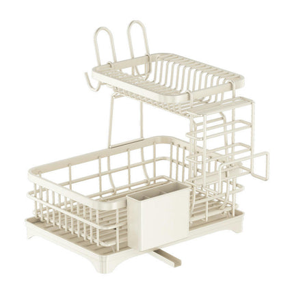 Dish Drying Rack Tableware Drainer Basket Large Capacity Storage Rack - with Rotating Drain