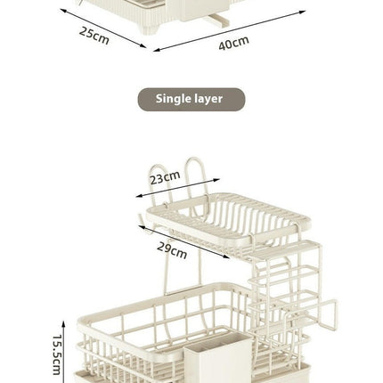 Dish Drying Rack Tableware Drainer Basket Large Capacity Storage Rack - with Rotating Drain