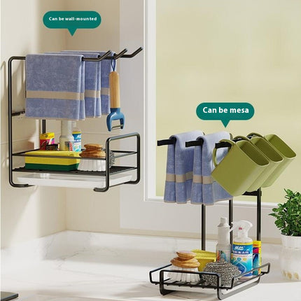 Dishcloth Holder Rag Drain Rack Kitchen Storage Free Punch Hanger Wall-Mounted Sink Washcloth