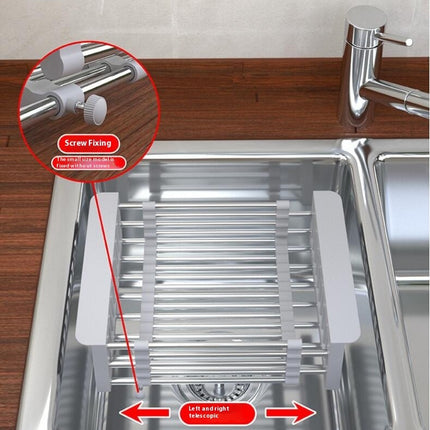 Expandable Dish Drying Rack Over The Stainless Steel Drainer Basket - with Adjustable Arms