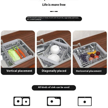 Expandable Dish Drying Rack Over The Stainless Steel Drainer Basket - with Adjustable Arms