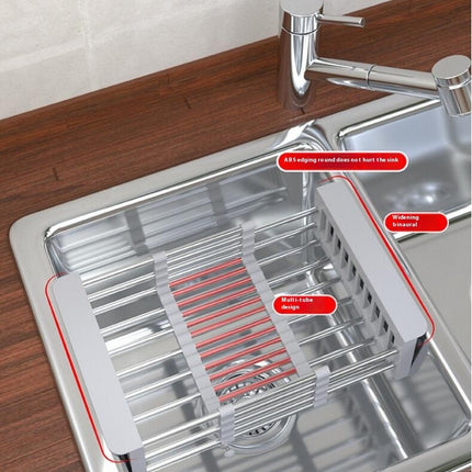 Expandable Dish Drying Rack Over The Stainless Steel Drainer Basket - with Adjustable Arms