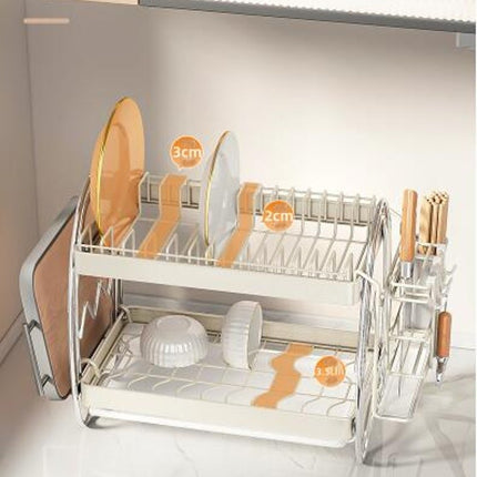 Stainless Steel Two-Layer Dish Drain Drying Rack Drainers Dishes Kitchen Storage Rack Counter