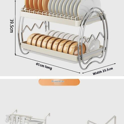 Stainless Steel Two-Layer Dish Drain Drying Rack Drainers Dishes Kitchen Storage Rack Counter