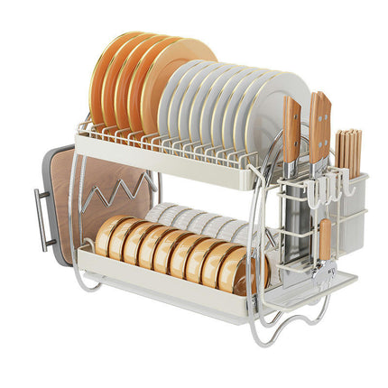 Stainless Steel Two-Layer Dish Drain Drying Rack Drainers Dishes Kitchen Storage Rack Counter