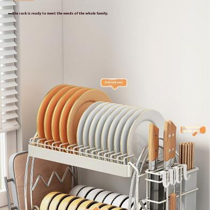 Stainless Steel Two-Layer Dish Drain Drying Rack Drainers Dishes Kitchen Storage Rack Counter