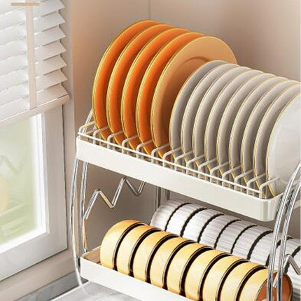 Stainless Steel Two-Layer Dish Drain Drying Rack Drainers Dishes Kitchen Storage Rack Counter