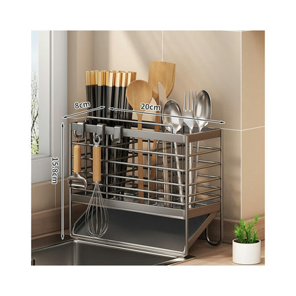 Kitchen Sink Caddy Organizer Stainless Steel Sponge Holder Sink with Auto Drain Tray Holds Towel