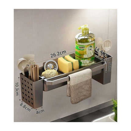 Caddy with Brush Holder Kitchen Sink Organizer with Drain Tray Rustproof Stainless Steel