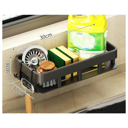 Sponge Holder for Kitchen Sink Caddy - with Long Brush Holder and Divider Auto Drainage