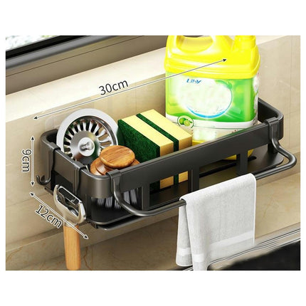 Sponge Holder for Kitchen Sink Caddy - with Long Brush Holder and Divider Auto Drainage