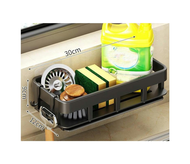 Sponge Holder for Kitchen Sink Caddy - with Long Brush Holder and Divider Auto Drainage