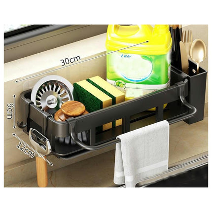 Sponge Holder for Kitchen Sink Caddy - with Long Brush Holder and Divider Auto Drainage