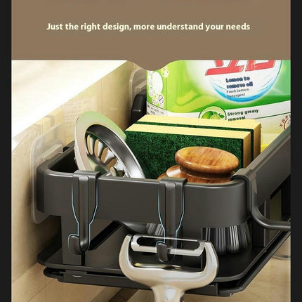 Sponge Holder for Kitchen Sink Caddy - with Long Brush Holder and Divider Auto Drainage