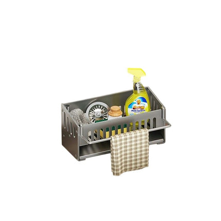 Kitchen Sink Caddy Organizer Sponge Holder - for with Auto Drain Tray & Removable Towel Rail