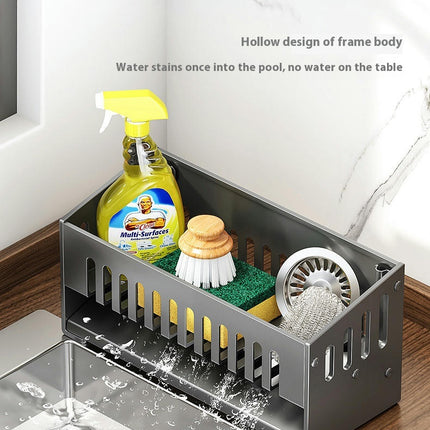 Kitchen Sink Caddy Organizer Sponge Holder - for with Auto Drain Tray & Removable Towel Rail