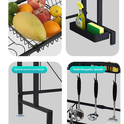 Over Sink Dish Drainer Drying Rack Adjustable Length - with Fruit Basket Utensil Holder Cutting Board