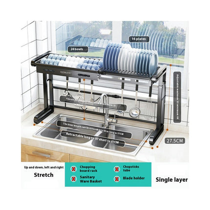 Stainless Steel Over The Sink Dish Drying Rack Sturdy Adjustable -  Dish Drainer Rack with Holder Tool