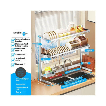 Over The Sink Dish Drainer Drying Rack Adjustable Large for Kitchen Counter - with Multiple Holder Caddy