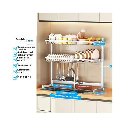 Over The Sink Dish Drainer Drying Rack Adjustable Large for Kitchen Counter - with Multiple Holder Caddy