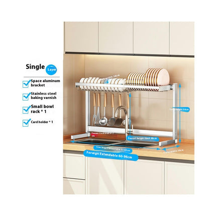 Over The Sink Dish Drainer Drying Rack Adjustable Large for Kitchen Counter - with Multiple Holder Caddy