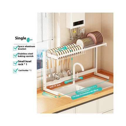 Over The Sink Dish Drainer Drying Rack Adjustable Large for Kitchen Counter - with Multiple Holder Caddy