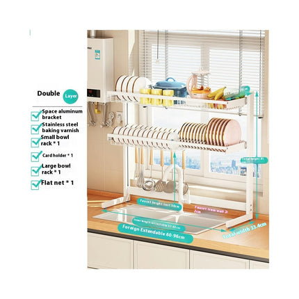 Over The Sink Dish Drainer Drying Rack Adjustable Large for Kitchen Counter - with Multiple Holder Caddy