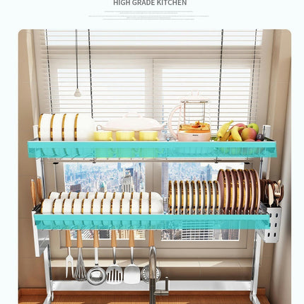 Over The Sink Dish Drainer Drying Rack Adjustable Large for Kitchen Counter - with Multiple Holder Caddy