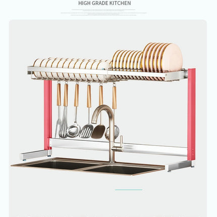 Over The Sink Dish Drainer Drying Rack Adjustable Large for Kitchen Counter - with Multiple Holder Caddy