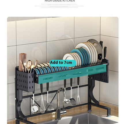 Over The Sink Dish Drying Rack Adjustable Large - for Kitchen Counter with Multiple Baskets Utensil Tool