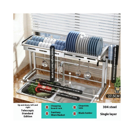 Over Sink Dish Drying Rack Adjustable Large Dish Drainer for Storage Kitchens Counter Organization Tool