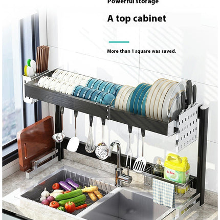 Over Sink Dish Drainer Drying Rack Full Stainless Steel Storage Adjustable Length Kitchens Organizer