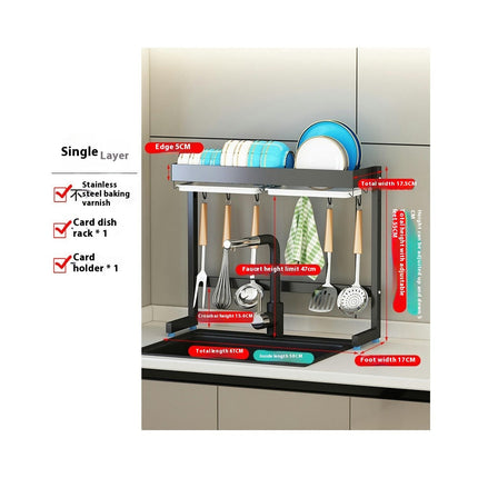 Stainless Steel Kitchen Dish Drying Rack Organizer Storage Shelf Over The Sink Bowl Holder with Drain