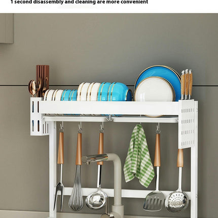 Stainless Steel Kitchen Dish Drying Rack Organizer Storage Shelf Over The Sink Bowl Holder with Drain