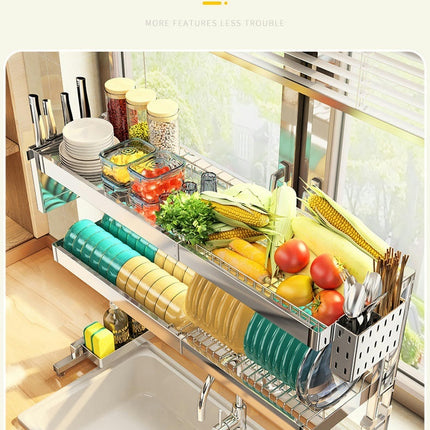 Over The Sink Dish Drainer Drying Rack Tier Large Above with Storage Cabinet Draining for Kitchen Sink