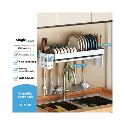 Stainless Steel Dish Rack Wall Mounted Kitchen Shelf Drying Drain Storage Holders - for Home Use Gadgets