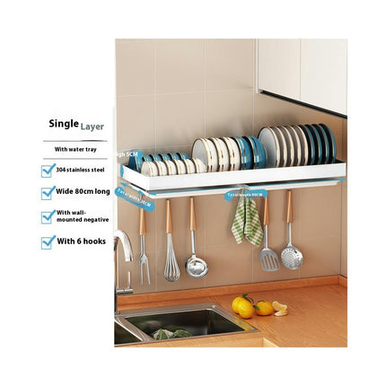 Stainless Steel Dish Rack Wall Mounted Kitchen Shelf Drying Drain Storage Holders - for Home Use Gadgets