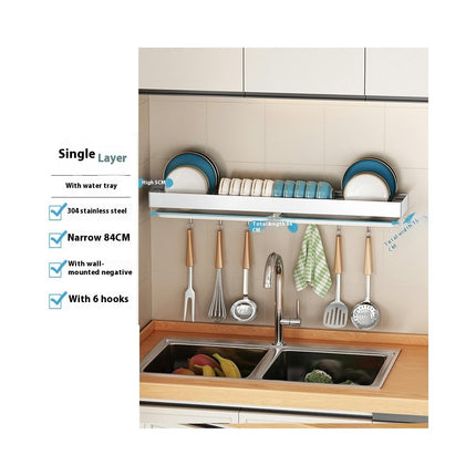 Stainless Steel Dish Rack Wall Mounted Kitchen Shelf Drying Drain Storage Holders - for Home Use Gadgets