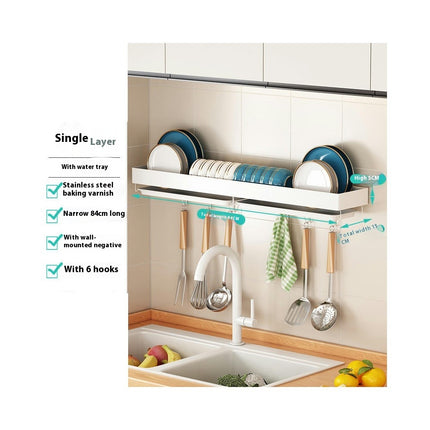 Stainless Steel Dish Rack Wall Mounted Kitchen Shelf Drying Drain Storage Holders - for Home Use Gadgets