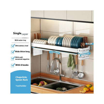 Stainless Steel Dish Rack Wall Mounted Kitchen Shelf Drying Drain Storage Holders - for Home Use Gadgets